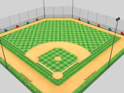 Baseball stadium pitch diamond low poly Low-poly 3D model