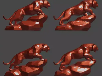 Low Poly Tiger on Rock  Low-poly 3D model