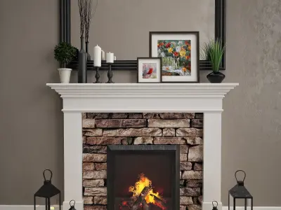 Fireplace 4 with stone mantle 3D model