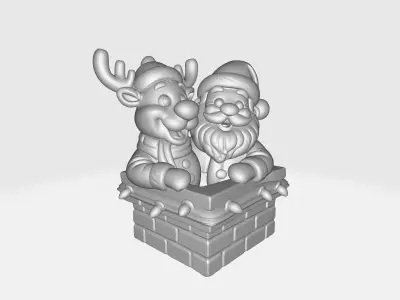 Santa and Reindeer Christmas Chimney Festive Holiday Decoration 3D print model