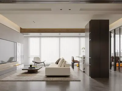 Modern living room dining room interior scenes  3D model