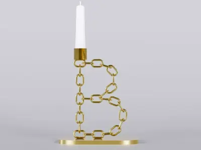 Alphabet B Gold Chain Candleholder 3D Model True 4K PBR Renders Low-poly 3D model
