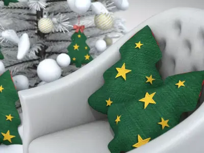 Christmas Tree Pouf and Pillow 3D Model 3D model