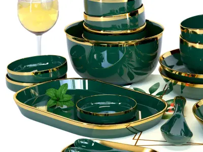 Collection of luxury tableware Service from porcelain 3D model