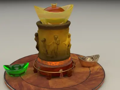 Chinese display stand with  pencil holder and yuanbao  3D model