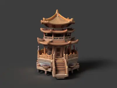 Chinese ancient tower  Low-poly 3D model