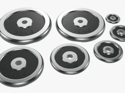 Chrome barbell weight plate set 3D model