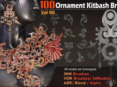 100 Ornament Kitbash brushes 3D Model - VDM- IMM -Alpha VOL06   Low-poly 3D model