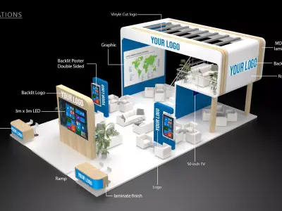 Double Deck Exhibition Stand 15x10m 3D model