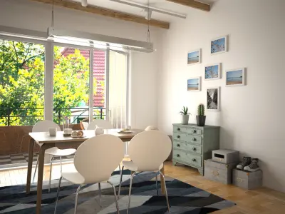 Kitchen and living room interior  3D scene Low-poly 3D model