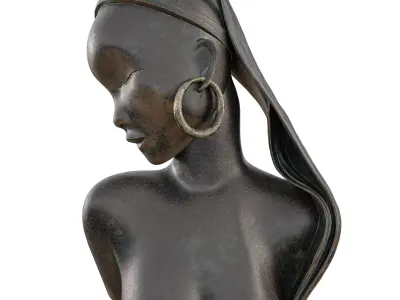 Antique African Woman Statue - Tribal Bust  Low-poly 3D model