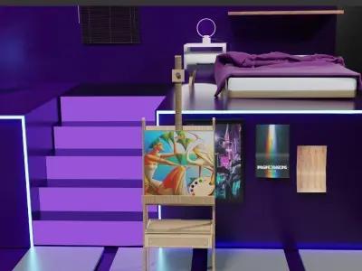 Isometric Neon Gaming Room 3d Model Low-poly 3D model