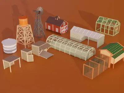 Low poly Farm Set buildings 3D model
