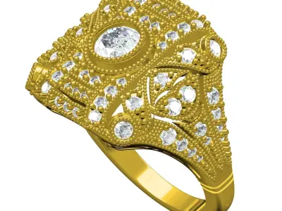 Vintage Bezel Set Art Deco Ring for Women 3D print model