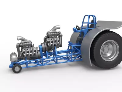 Pulling tractor 2 engines V8 Version 4 Scale 1 to 25 3D print model