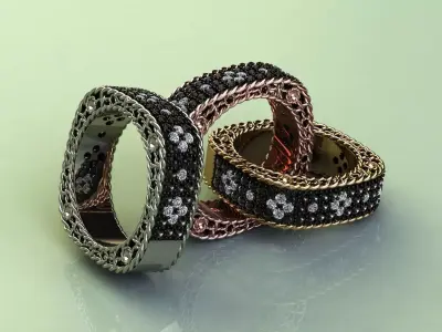 Venetian Princess  ring  with  black and white diamonds 3D print model