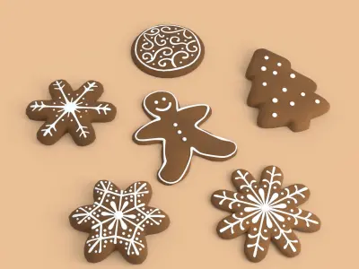 Gingerbread cookie set Low-poly 3D model