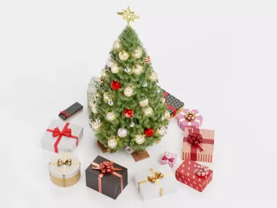 Christmas Tree with Gifts - Festive Scene Low-poly 3D model