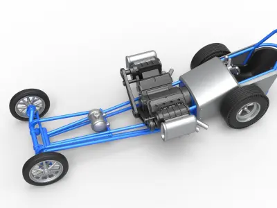 Front engine dragster with double supercharged V8 Scale 1 to 25 3D print model