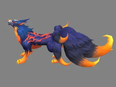 Cartoon seven tail fox - fox monster - FIREfox Low-poly 3D model