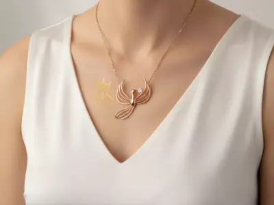 Phoenix Light Necklace  Elegant Rose Gold Bird with Diamond 3D print model