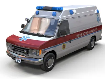 90s ambulance car Low-poly 3D model