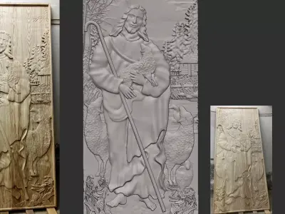 Church door Jesus- the Good Shepherd 3D model