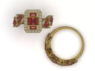 3D File of Luxurious Ring and Ring Back Set wr0133 3D print model