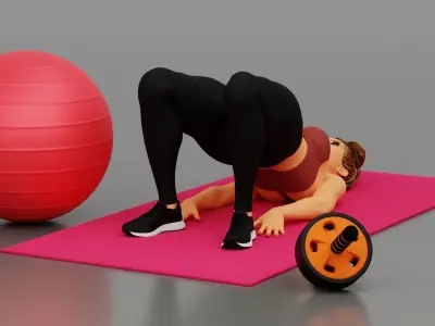 Fitness woman doing half bridge pose  Low-poly 3D model