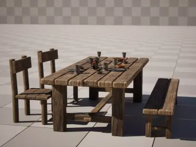 Medieval Table Set A - Unreal Engine 5 Asset Pack - FBX OBJ STL Low-poly 3D model