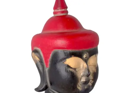 Antique Wooden Buddha Head Red 3D model