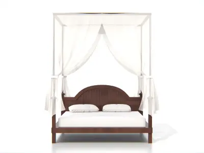 Wooden Canopy Bed Low-poly 3D model