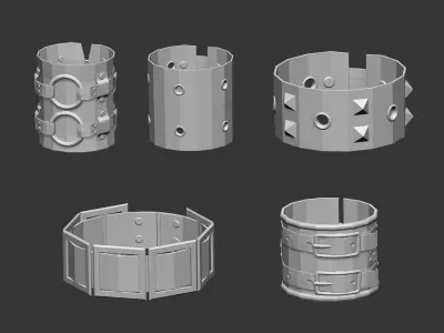 25 low poly arm cuff and bracelet shapes IMM set 3D model