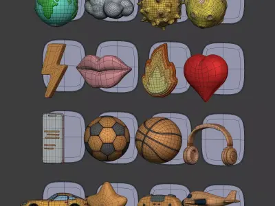 Cartoon Pack - Planet Plane Sun Moon Cloud Smartphone Controller Low-poly 3D model