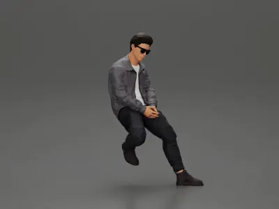 man sitting on car wearing jacket and sunglasses deep in thought 3D print model