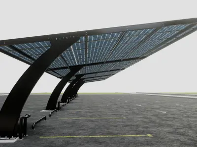 10 Cars L Type Modern Solar Carport 3D model