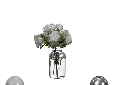 Tall White Peony Bouquet 3D model