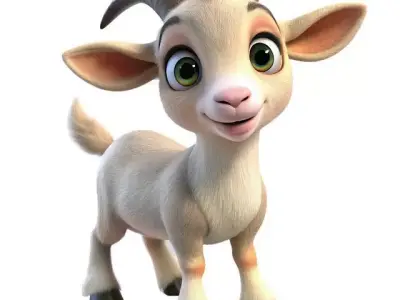 Adorable Cartoon Baby Goat Stylized 3D Character Low-poly 3D model
