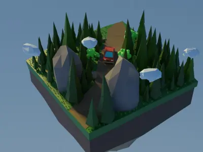 Low Poly Car and Forest Low-poly 3D model