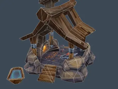 Cartoon Old Forge Building Low-poly 3D model