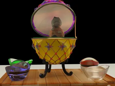 Chinese gold Ingot with Russia Faberge egg  and monk kid  3D model