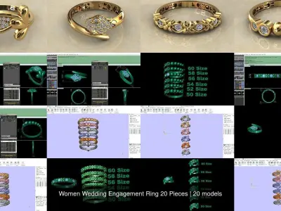 Women Wedding Engagement Ring 20 Pieces 3D Model Pack