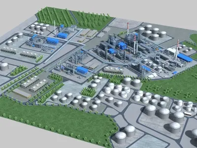 Complete Refinery Scene Low-poly 3D model