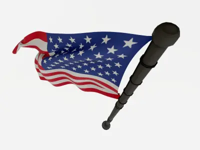 American USA 3D Model Flag on Flagpole High-Quality for All Free low-poly 3D model