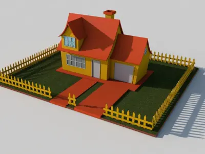 Cartoon House Low-poly 3D model 6
