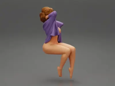 brunette woman in tight fit short nude dress sitting on chair 3D print model