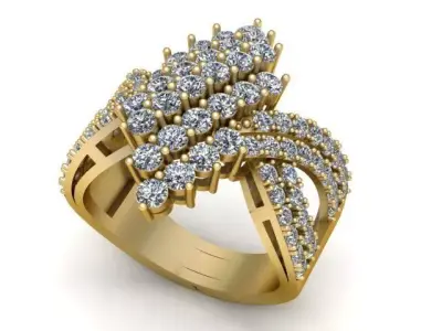 Royal Diamond Cluster Crown Ring 3D print model