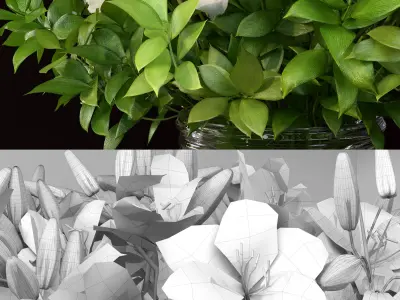 Flower vase fresh-cut lily bouquet woman statue 3D model