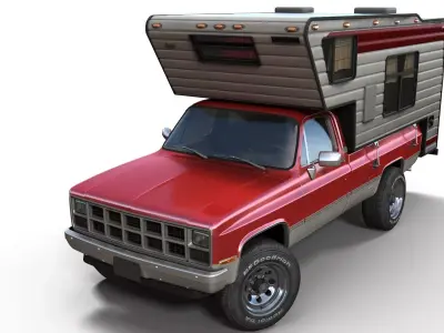 Generic American pickup camper 1982 Low-poly 3D model