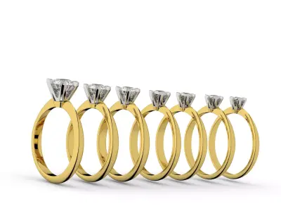 Set of 7 two tone diamond engagement rings Tiffany style 3D print model